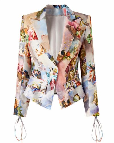 Blazer cours croisé fleuri et avec des cordons aux manches