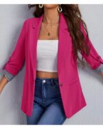 Blazer Court Pour Femme à Un Bouton - Col Cranté - Manches Longues - Taille S - Couleur Violet Foncé - Pour Travail Ou Sortie - 2