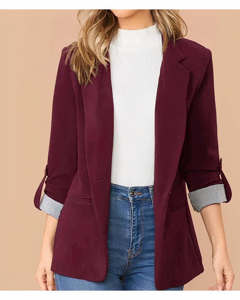Blazer cintré pour femme avec un revers aux manches - Bordeaux