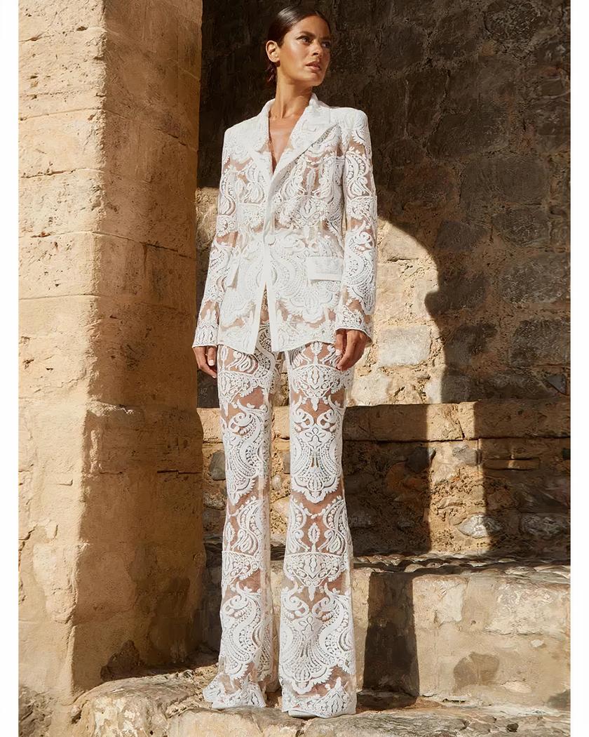 Ensemble blazer pantalon femme dentelle et sequins • Mon blazer