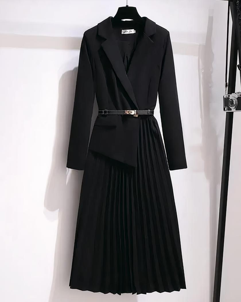 Robe blazer plissée style rétro - Noir, XXXL