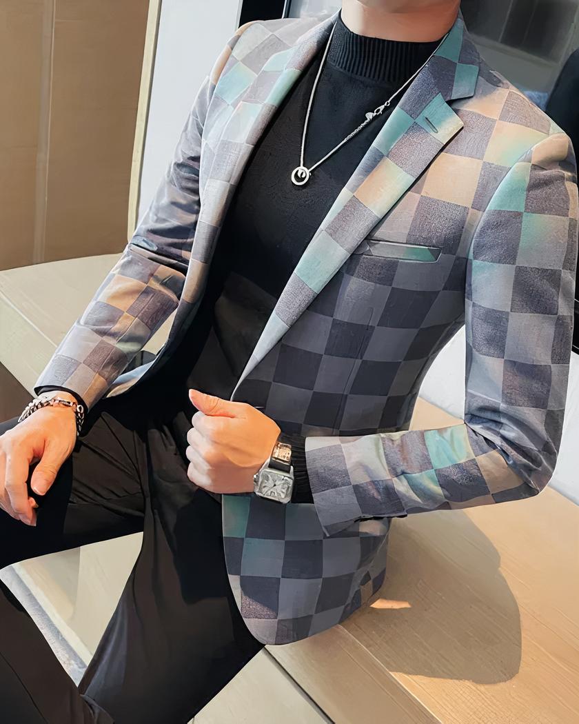 Blazer à grands carreaux pour homme - Vert, L