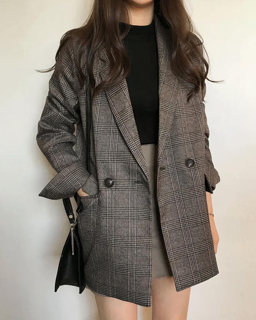Blazer croisé à carreaux pour femme • Mon blazer
