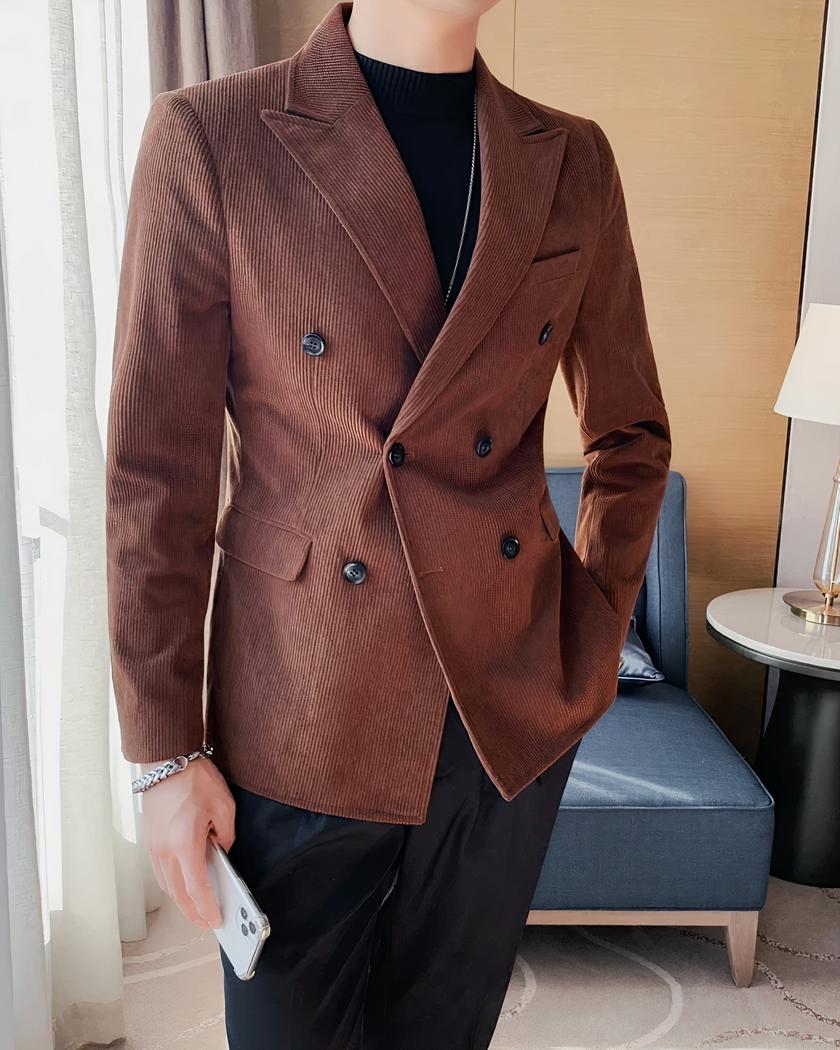 Blazer Homme Velours Côtelé Deux Boutons, Doublé, Chaud, Décontracté Ou Affaires – Taille 44