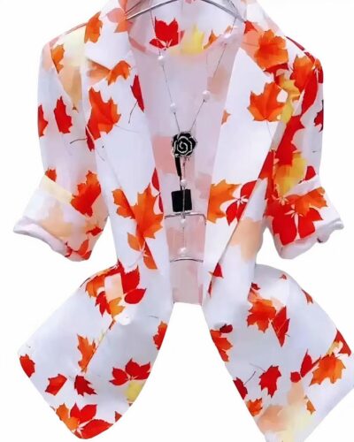 Blazer blanc imprimé floral orange