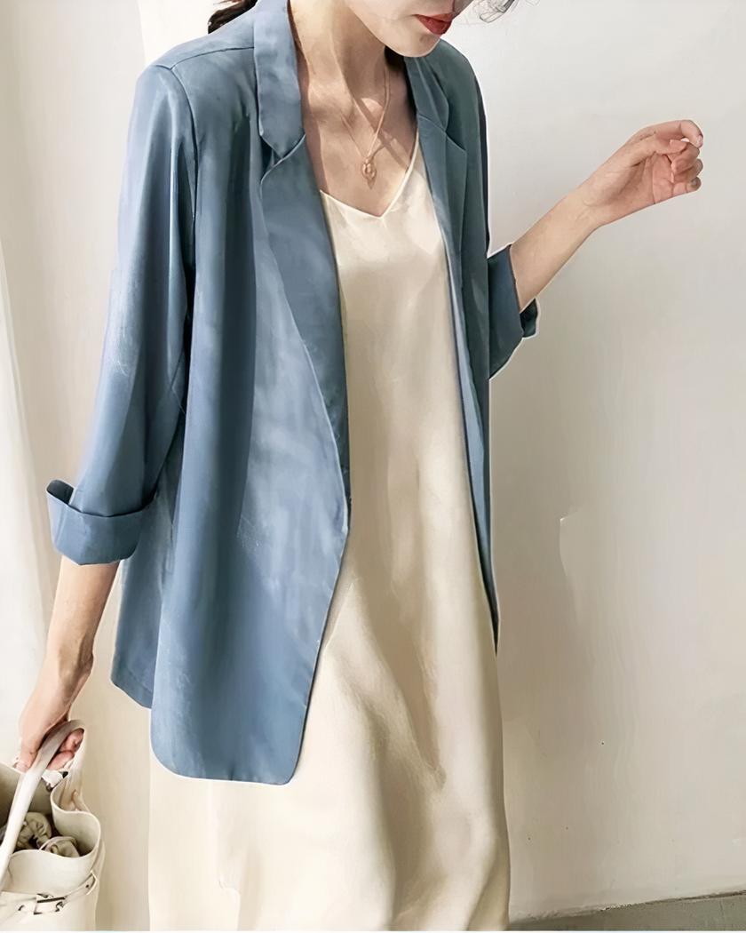 Blazer long pour femme pour l'été - Bleu, XL
