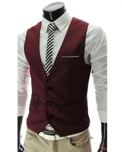 Blazer sans manches bordeaux à simple boutonnage pour homme