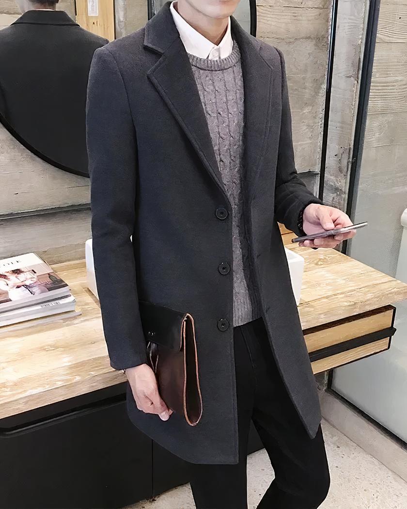 Manteau blazer long et chaud pour homme - Gris foncé, 4XL