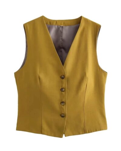 Gilet blazer sans manches couleur moutarde pour femme