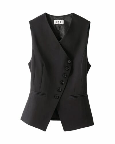 Gilet cintré à col en V boutonnage sur le côté pour femme