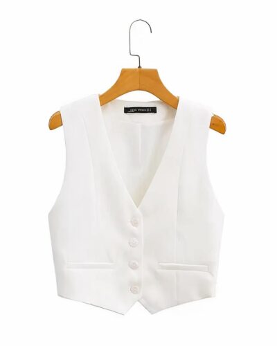 Gilet slim blanc court à simple boutonnage pour femme