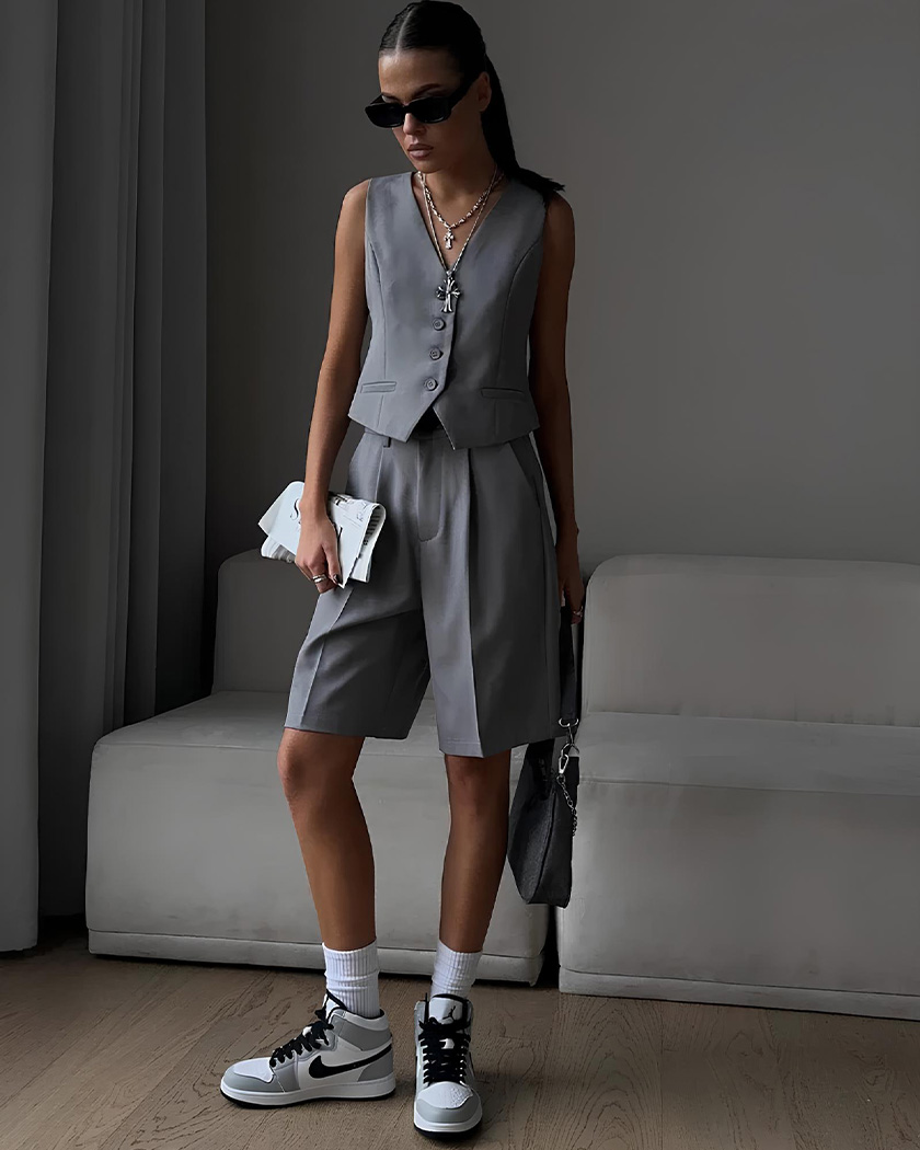 Ensemble blazer gilet short long pour femme – Image 4